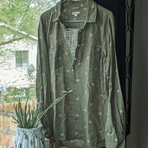 Green linen animal print blouse